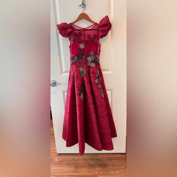 Jovani Burgundy Floral Embroidered Fit and Flare
Contemporary Dress M59787 - Picture 6 of 16